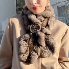 Women's Real Rabbit Fur Scarf Warm Knitted Scarves Collar Wrap Stole Neck Warmer