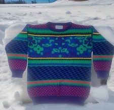 E.Z.Spirit Size S Sweater Vintage 80  s Colorful Knit Geometric Colorful Ski Snow