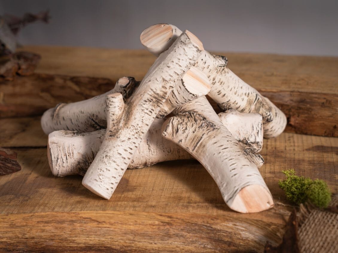 New Ceramic Logs birch tree 5pcs for bio ethanol, gas fireplaces etc | eBay