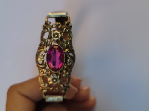 Antiker viktorianischer filigraner Blumen Silber Armreif Rubin Paste Stein Edwardianisch - Bild 19 von 20