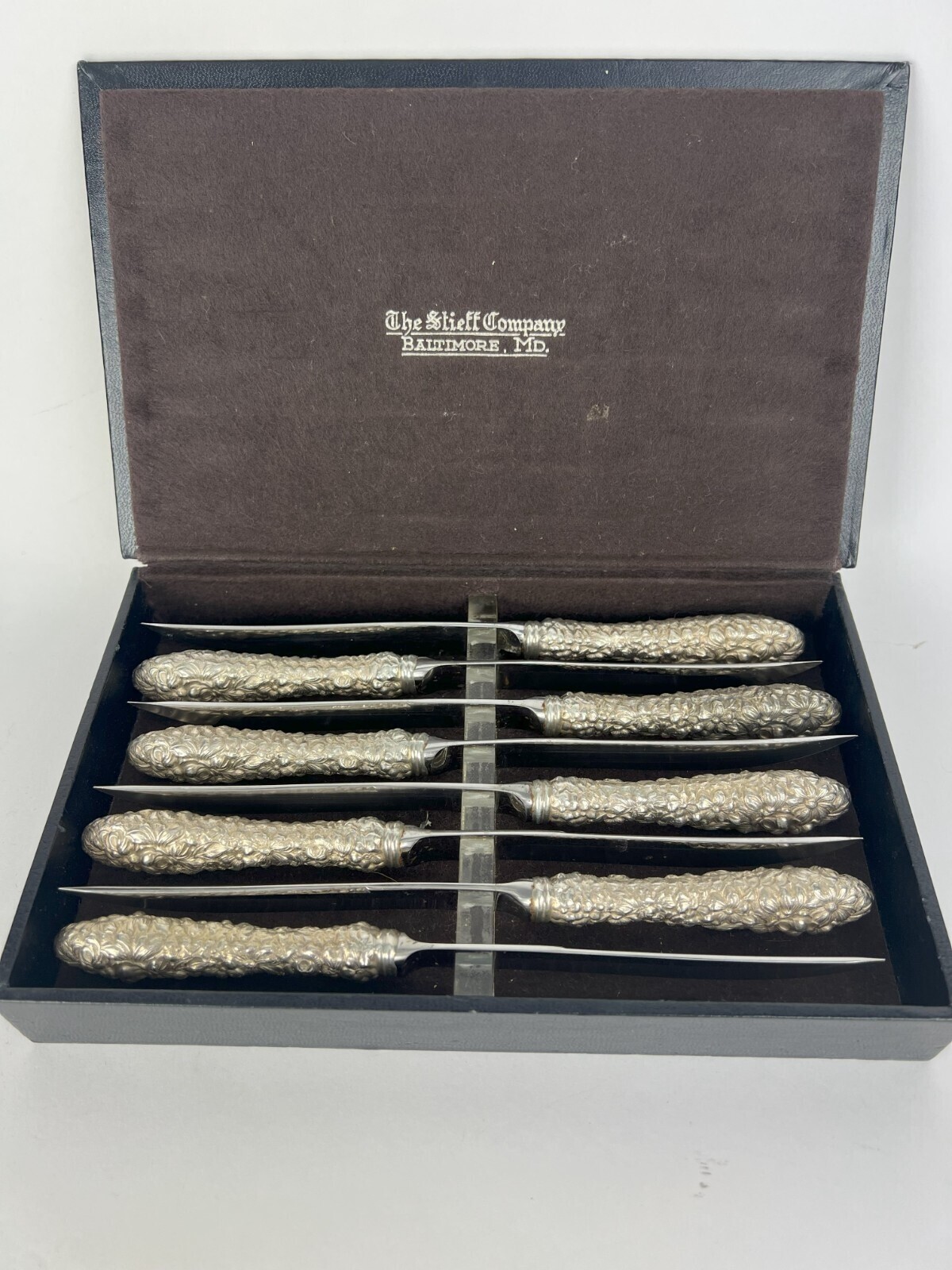 Vintage Sterling Silver Stieff Rose Steak Knives - Set of 8 - 8.25" Original Box