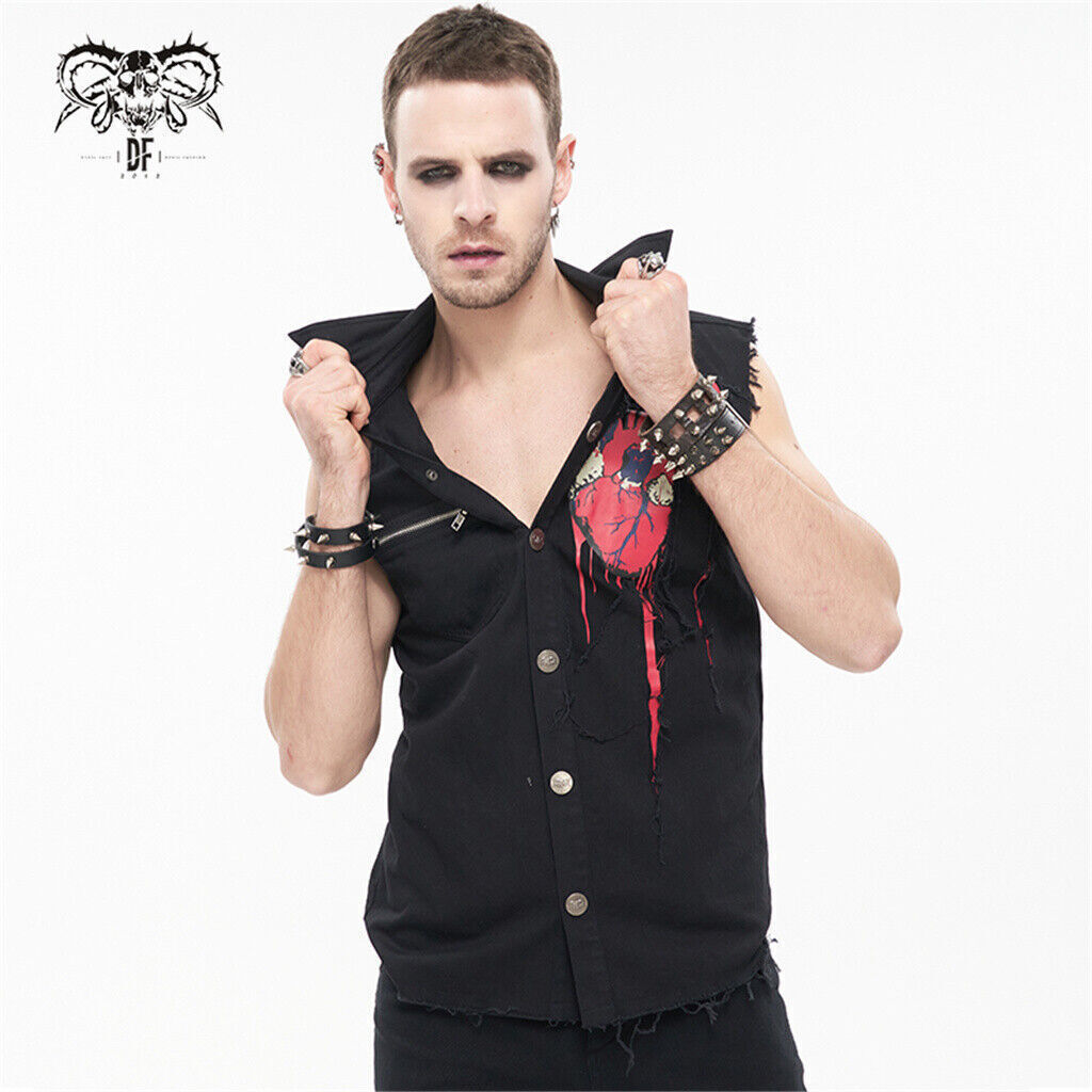 ALTRA Camicia casual senza maniche Devil Fashion nera e rossa gotica punk senza bordi per uomo