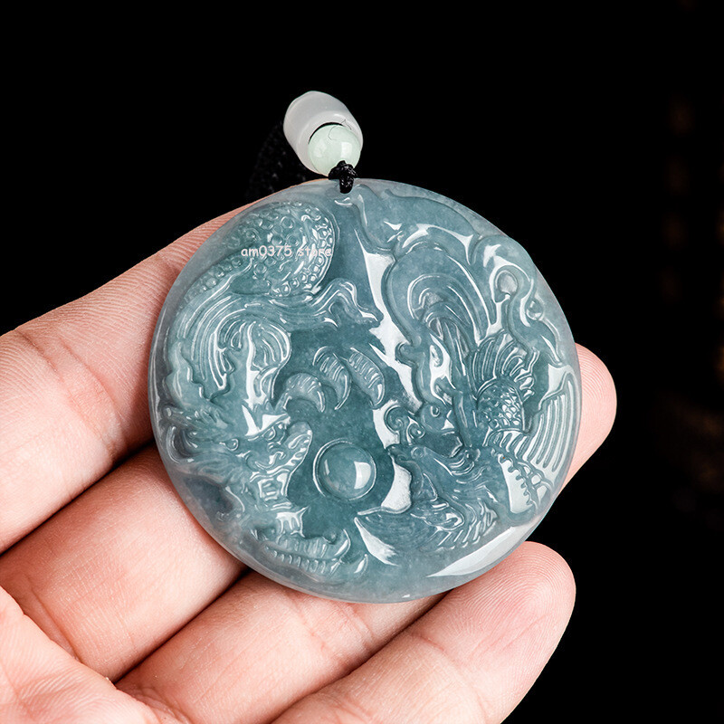 Natural Grade A Jade Jadeite Men Women Dragon Phoenix Round