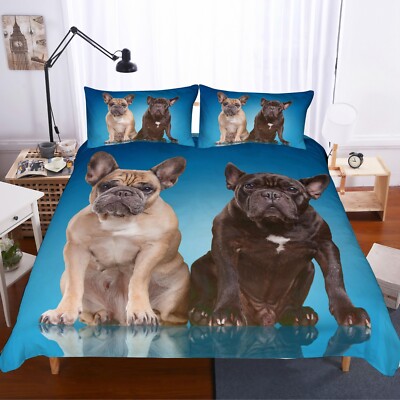 3D Dog Head Blue Background Quilt Cover Set Bedding Sets Pillowcases 64