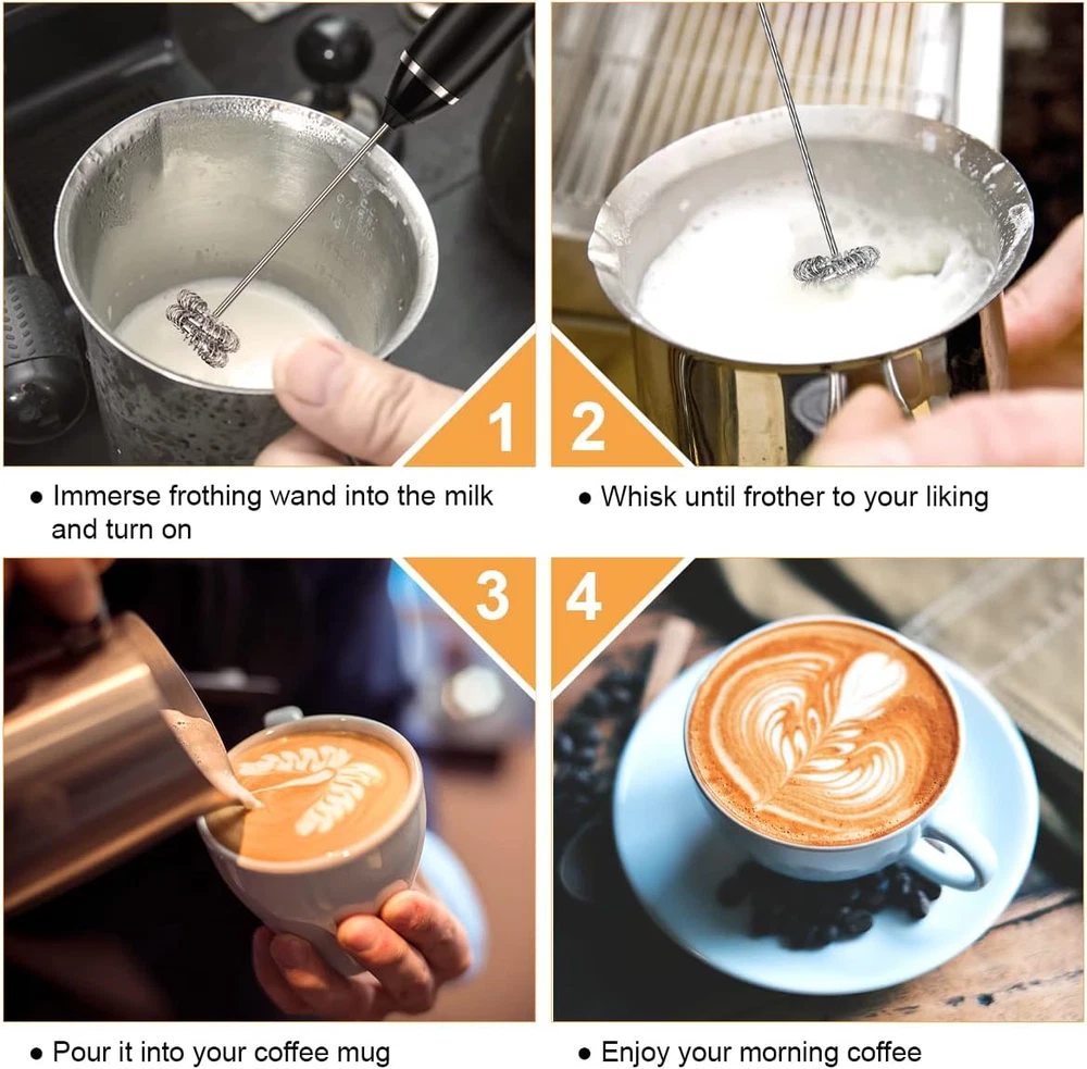 Milk Frother Handheld Rechargeable Coffee Frother - Frother Wand with 2 Heads, E