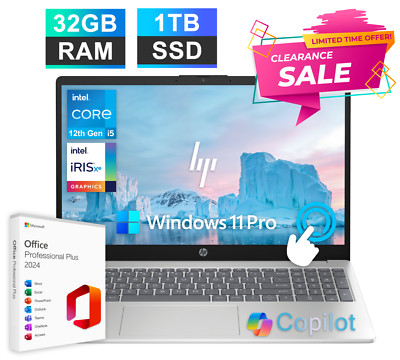 2025 HP Laptop Computer 15.6'' Touch 12th Gen Intel i5, 32GB RAM 1TB SSD, Win Pro