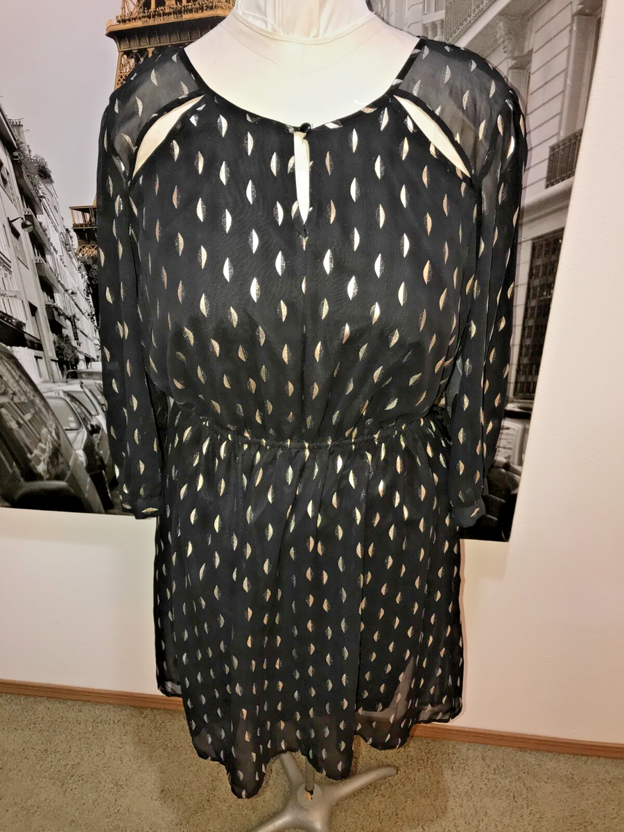 ALLEN B ALLEN SCHWARTZ NWT BLACK & LIGHT GOLD METALLIC CUT OUT TUNIC DRESS  16M | eBay