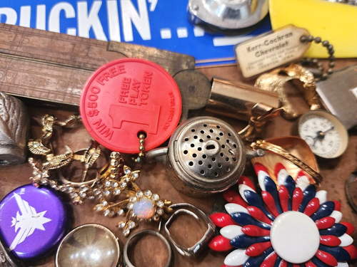 Vintage Junk Drawer Lot Lighter Knife Tin UPPR Flag Advertising Box Tool Atq YD1 - Picture 7 of 24