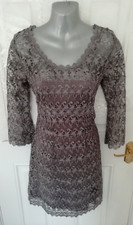 Mint Velvet Size 10 Brown Taupe Floral Lace Occasion Dress Cami Lining Side Zip