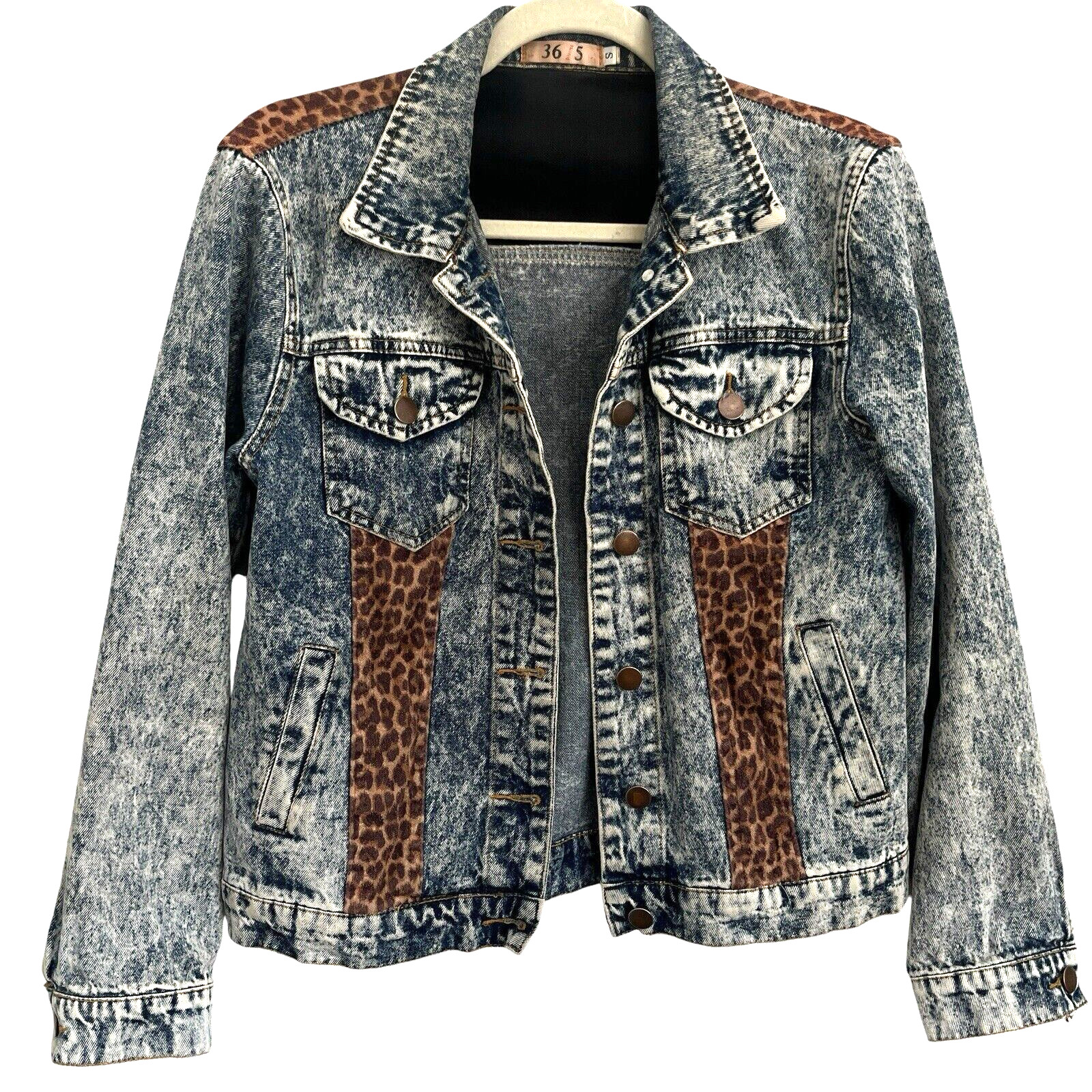 36 Point 5 Leopard Patchwork Trucker Jacket S Aci… - image 3