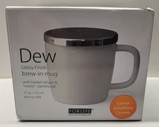 FORLIFE Brew-In-Mug with Basket Infuser & Stainless Lid (11 oz in Carrot Color)