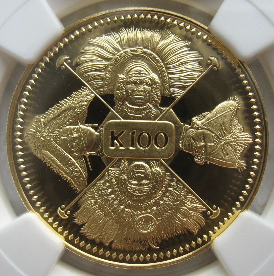 Papua New Guinea 1979 FM Gold 100 Kina NGC PF-70 Four Faces of the Nation - Image 2 of 3