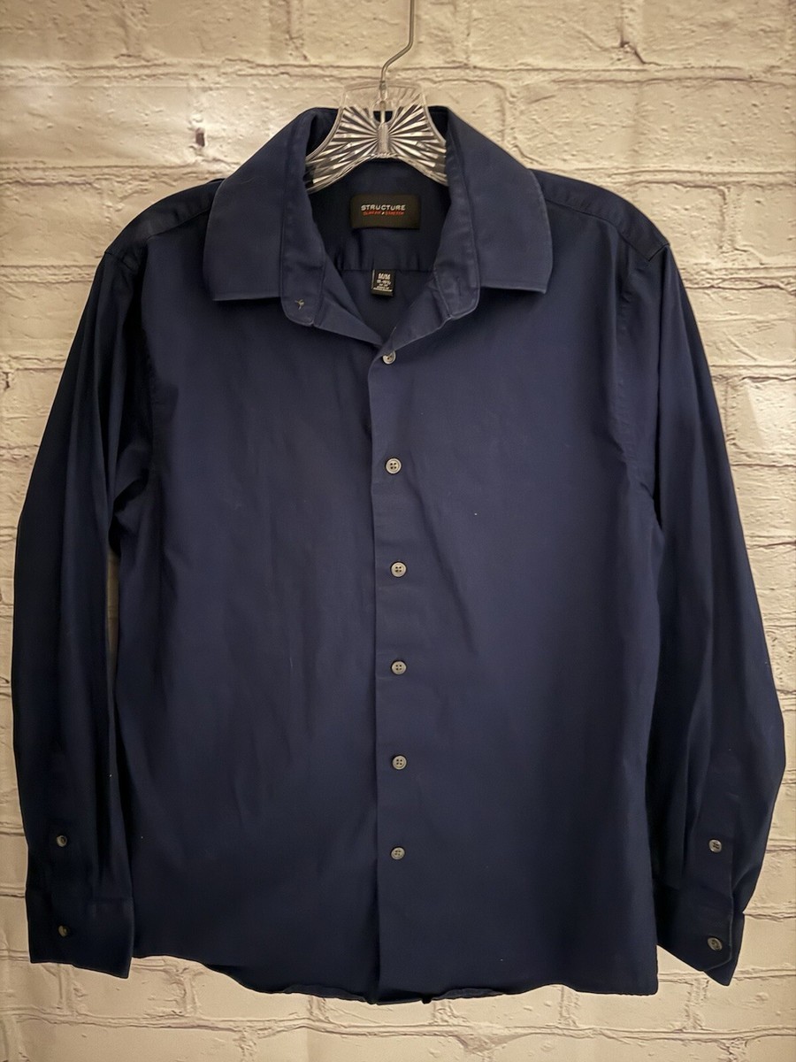 Structure Solid Blue Dress Shirt Button Front SLIM FIT STRETCH Men's 15-15  1/2