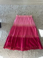 Vintage Pink Ombre Embroidered Sequined Tiered Maxi Skirt Size Extra-Large
