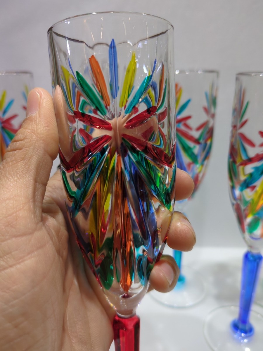 CC ZECCHIN MURANO Flute Glass, Multi color 9” Tall, Set of 6 | eBay
