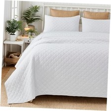 Quilts Size Cotton Set Diamond Checker Plaid Quilt Bedding Set 3 Queen White