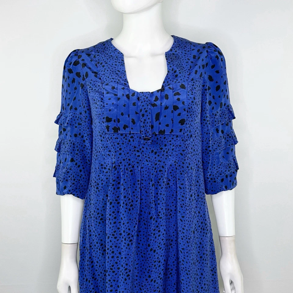 Mini Vestido Mayle Azul Estampado Leopardo Seda Talla 6 Media Manga Cóctel Fiesta Foto 2 de 4