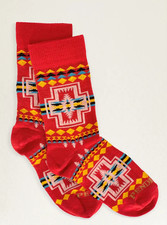 NW PENDLETON Kids Red HARDING Lightweight Merino Wool Blend Crew Socks Size M