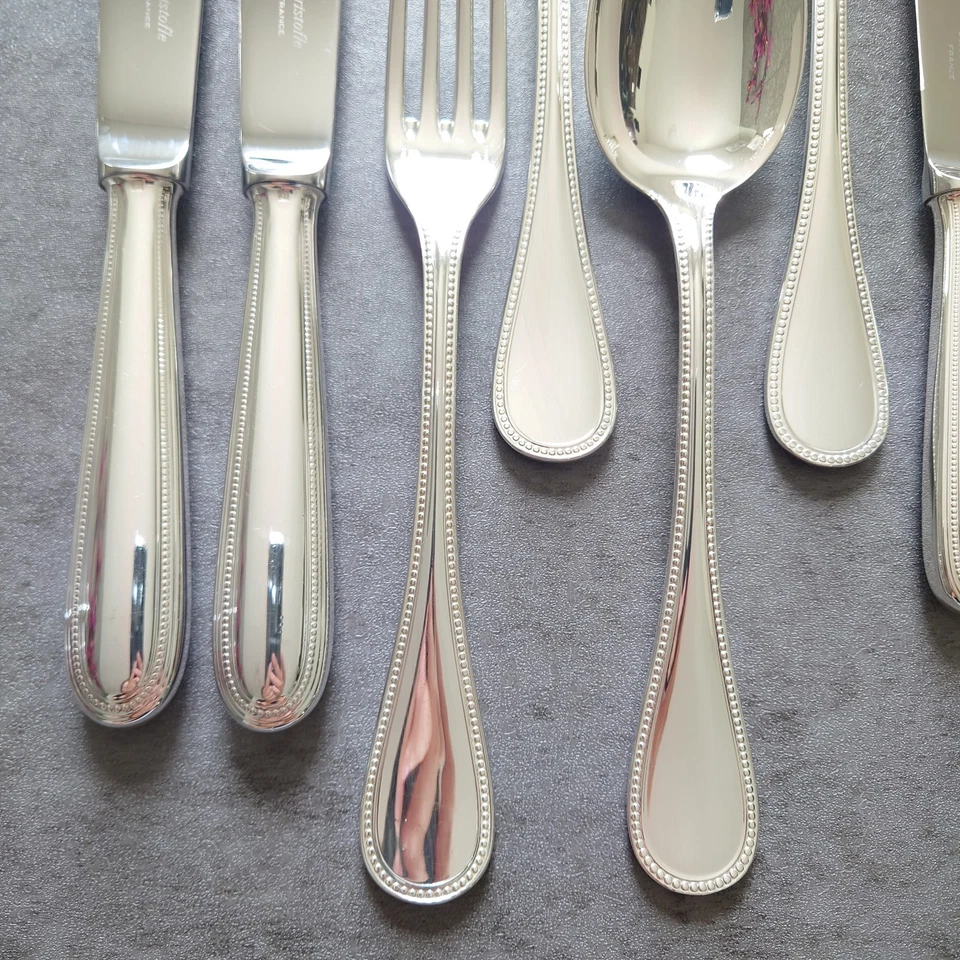 Cuchara tenedor cuchillo cubiertos Christofle Perles 12 piezas excelente Foto 3 de 4