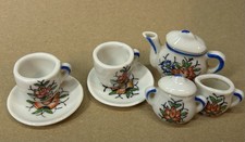 Vintage Miniature Tea Set Jug, Sugar Bowl, Teapot, 2 Cups Saucers Floral Design