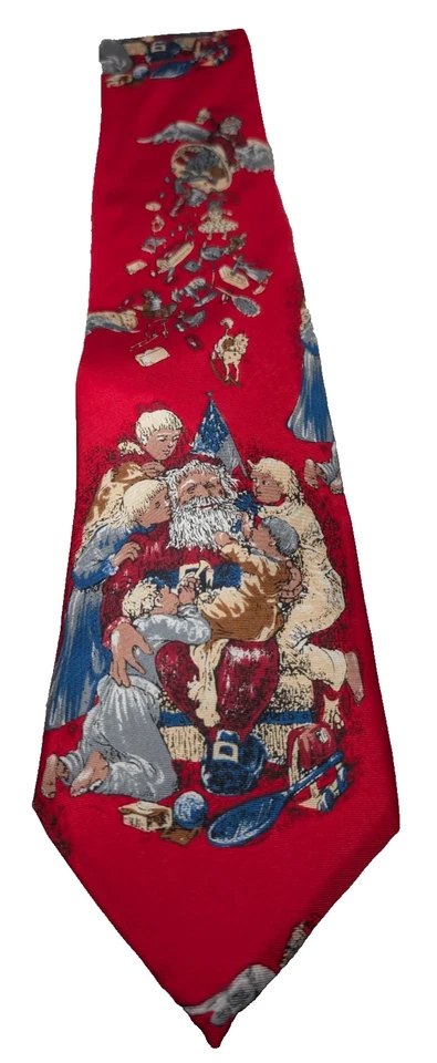 VINTAGE Dillard's Red 100% Silk Christmas Necktie Tie Old World Santa Claus 59" - Image 2 of 4