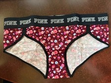 PINK Victoria's Secret Maroon Burgundy Floral Logo Hipster Panty NIB Vintage