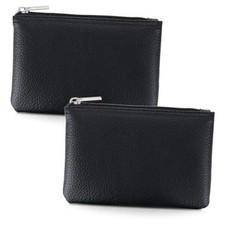 2 Pack Leather Zipper Coin Purse,Portable Change Wallet,Coin Pouch 2PCS Black