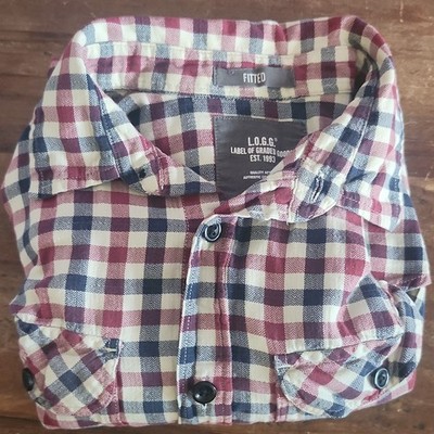 H&M L.O.G.G. Men s Fitted Plaid Button-Up Shirt Size S Multicolor Collared
