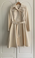 Mansfield Cream Fitted Flare Retro Belted Ladies Coat  Size Vtg 12   8048