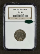 1938-D/D Buffalo Nickel NGC MS64 CAC Green Bean Sticker 