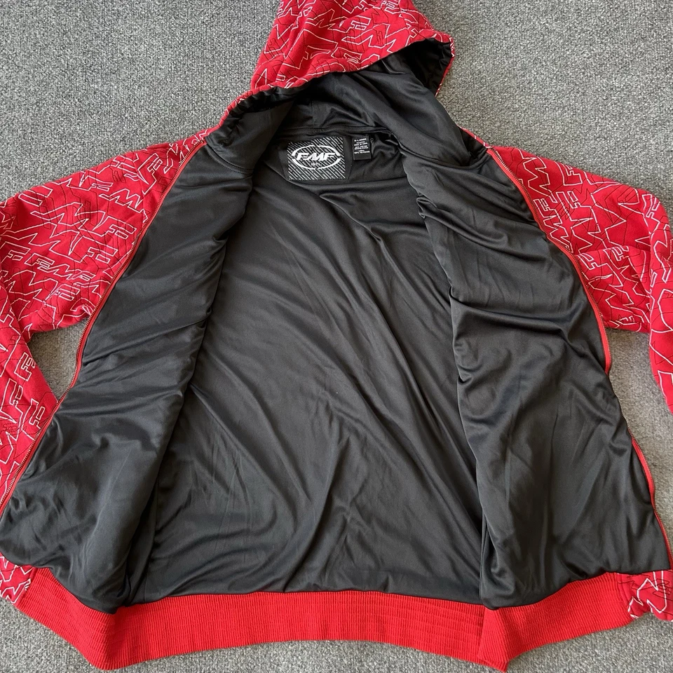 Chaqueta FMF Hombres Extra Grande Roja Cremallera AOP Máquina Voladora Forrada de Fábrica Capucha MX Moto Foto 2 de 4
