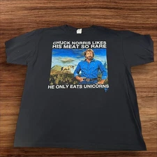 Anvil Chuck Norris Unicorn Graphic T-Shirt Rare Meat Meme Color Black Size XL