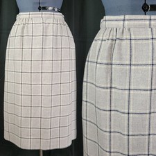 Vintage Pendleton Wool Skirt in Grey w White  Blue Checks Size 12