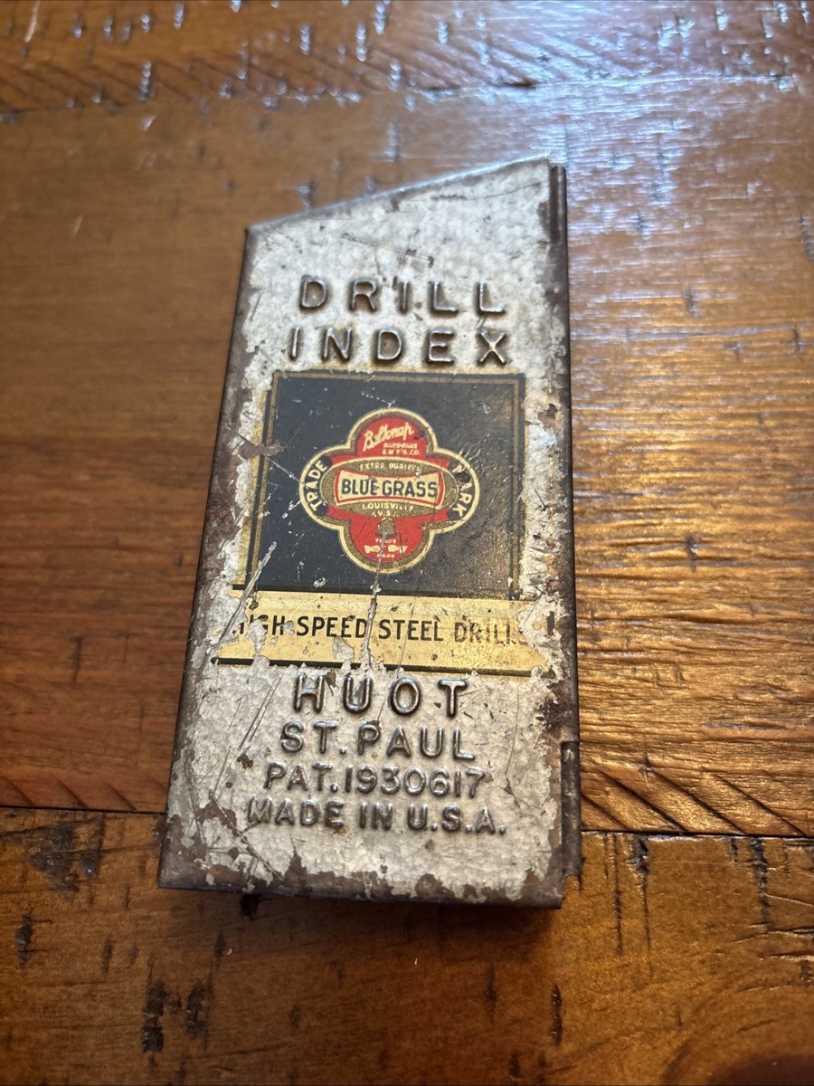 Vintage Drill Index Huot Blue Grass With Drill Bits