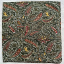 Vintage Bandana Dark Green Cotton Paisley Floral Flourish Mens Handkerchief 20"