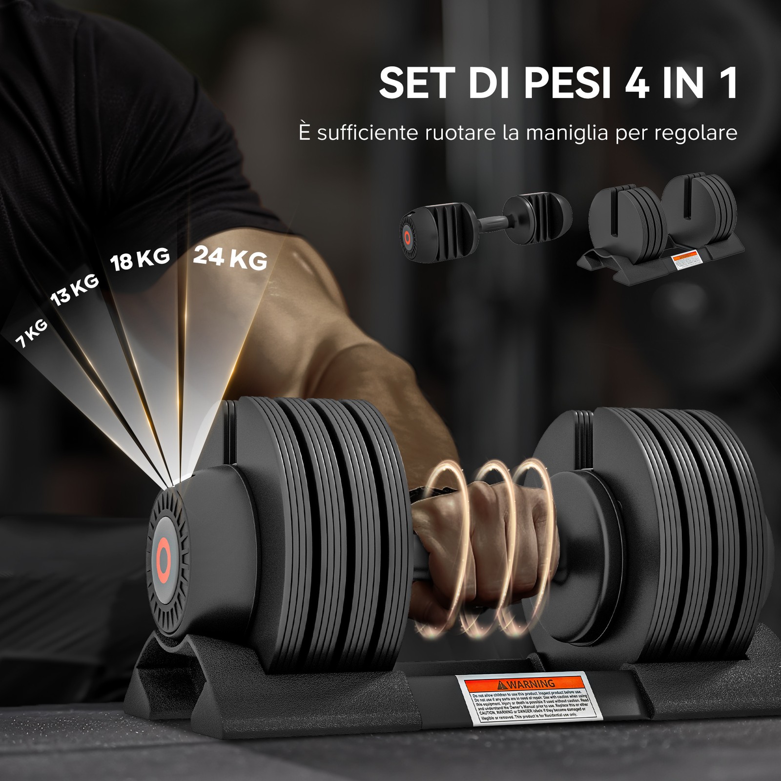 Kit Pesi Regolabili 7/13/18/24 kg con Porta Manubri e Impugnatura Antiscivolo, 3 foto 4