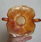 Antique Carnival Glass Fenton Persian Medallion Stunning Marigold 7" Bonbon