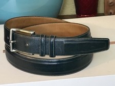 Mezlan Men's 36 Black Textured Gunmetal Buckle Belt Spain