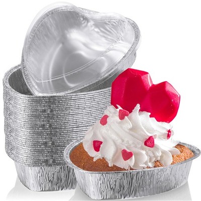 48 Pcs 27 oz Valentine's Day Heart Shaped Cake Pan with Lid 7.4 Inch Aluminum...