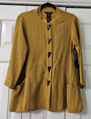 Ali Miles Mustard Yellow Artsy Jacket L/S, Button Down,Pockets,Large, NWT