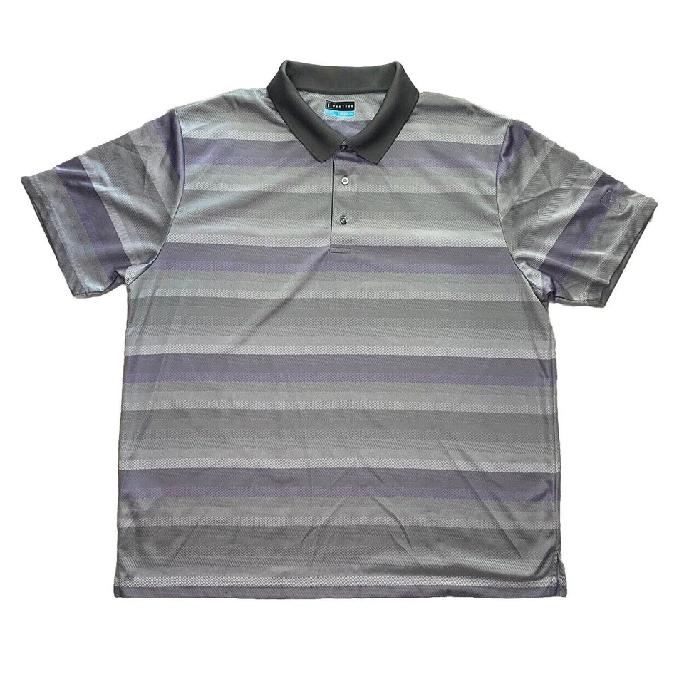 Camisa Polo PGA Tour Para Hombres Manga Corta Talla XXL 2XL Gris Púrpura Transpirable Foto 2 de 4