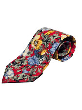 Men's vibrant floral tie, 100% cotton, Clubfellow made in USA, Red-Blue-Yellow
