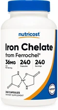 Nutricost Chelated Iron, As Ferrochel, 36mg, 240 Capsules