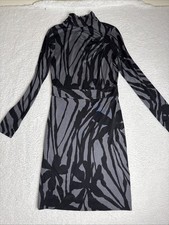 Tory Burch Interlock 100% Silk Mock Neck Dress, Gray & Black Longsleeve | Size S