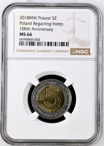 Poland 5 Zlote 2018 MW NGC MS 66 UNC 100 Anniversary Poland Indep.