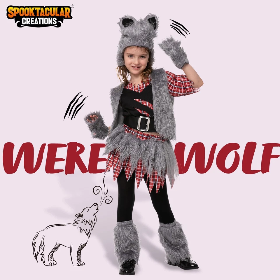 Kids Werewolf Costume Set - Scary Halloween Outfit for Girls - Image 2 of 4
