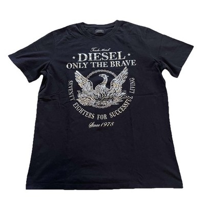 Diesel Graphic Print Crew Neck T-shirt Sequin Eagle Design Size Large