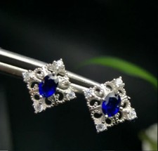 Sapphire Halo Stud Earrings 2.10Ct Lab-Created 14K White Gold Finish