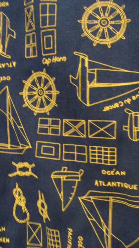 UNTIED NAVY BLUE RAYON SHIRT w NAUTICAL DRAWINGS A