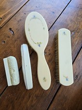 1920s Bakelite Celluloid Vanity Art Deco Brush Set 4 Piece Ivory Buffer Floral